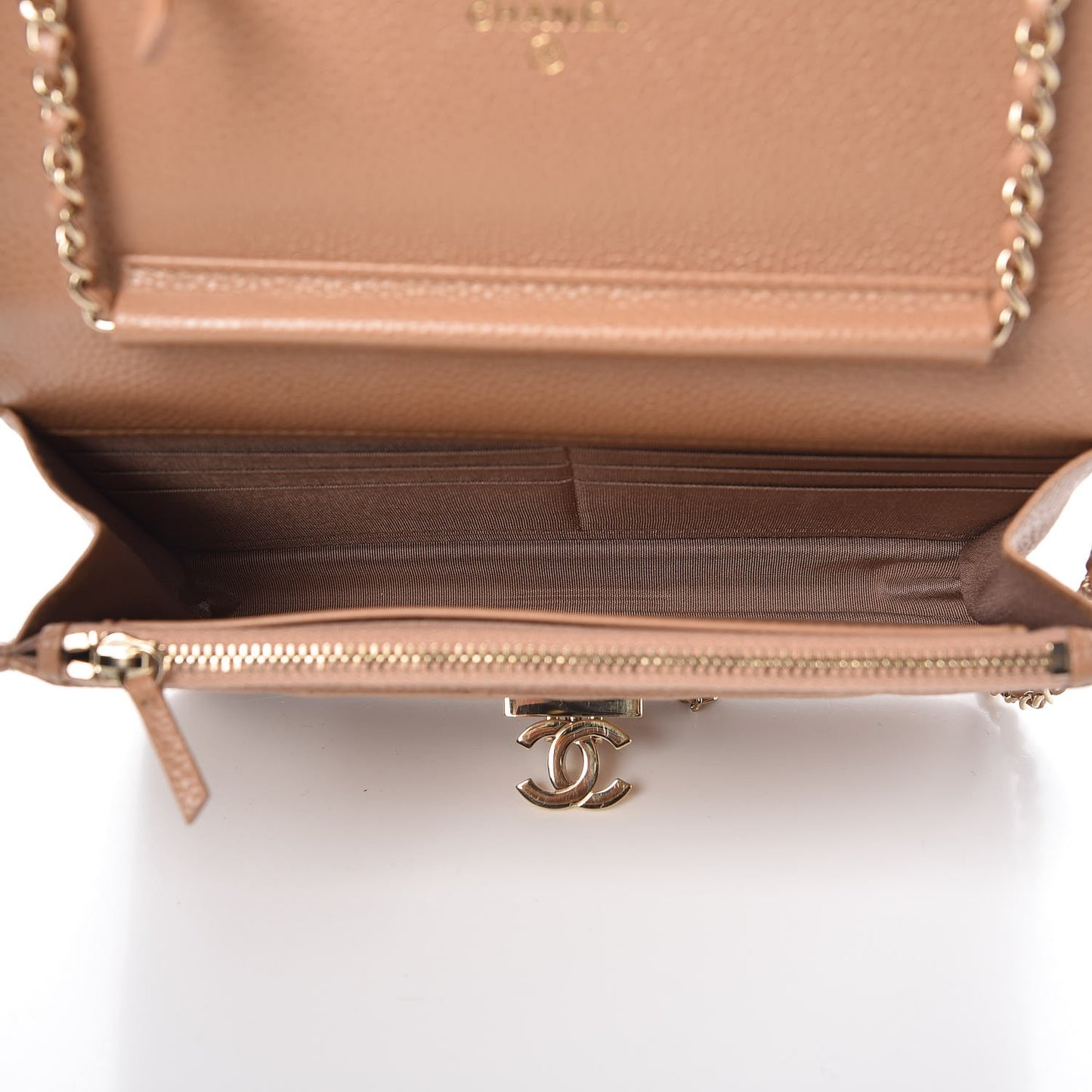 Caviar Quilted Golden Class Wallet On Chain WOC Beige