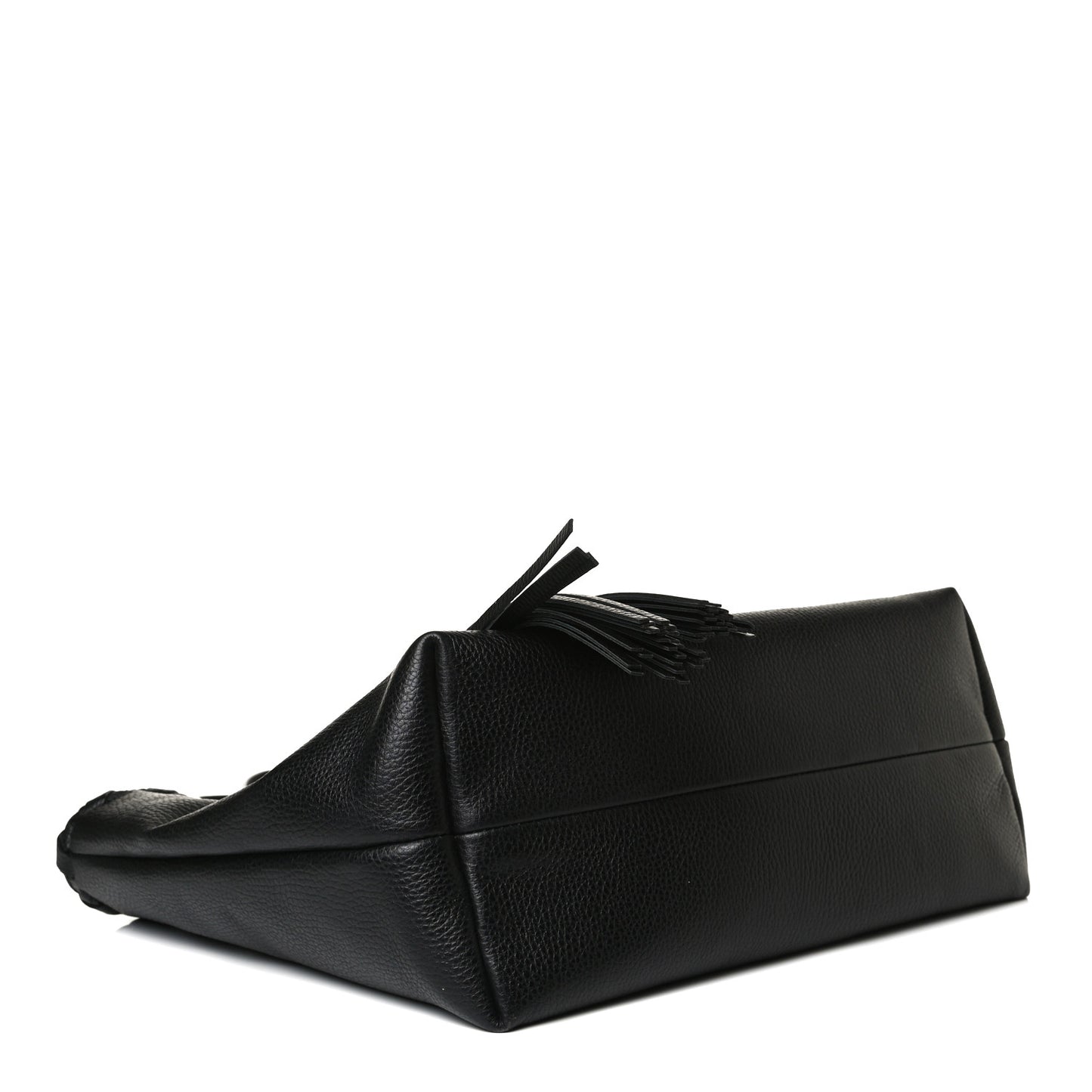 Pebbled Calfskin Bamboo Tassel Tote Black