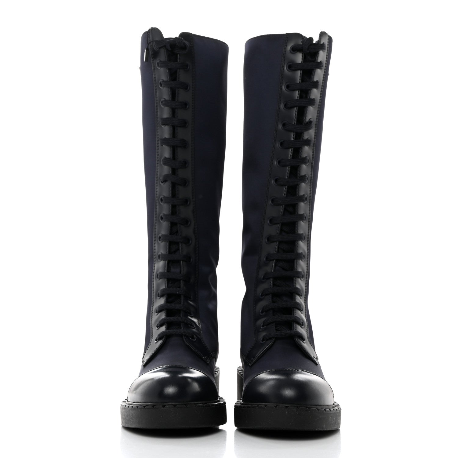 Prada Re-Nylon Spazzolato Rois Metal Triangle Logo Tall 50mm Combat Boots 36.5 Bleu 2 of 9