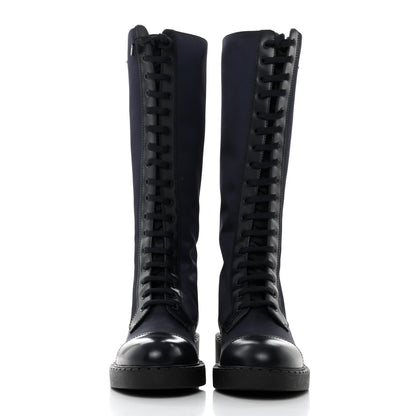 Prada Re-Nylon Spazzolato Rois Metal Triangle Logo Tall 50mm Combat Boots 36.5 Bleu 2 of 9