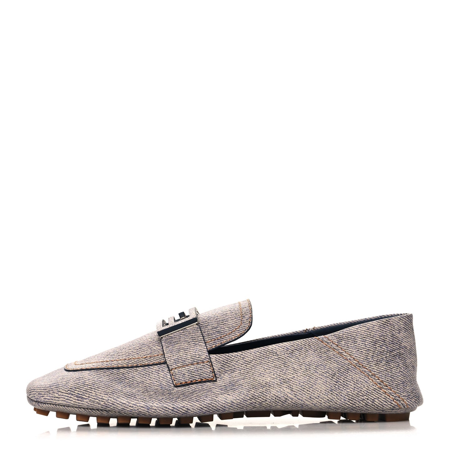 Vitello Pelle Stampa Denim Baguette Driving Loafers 38 Azzurro