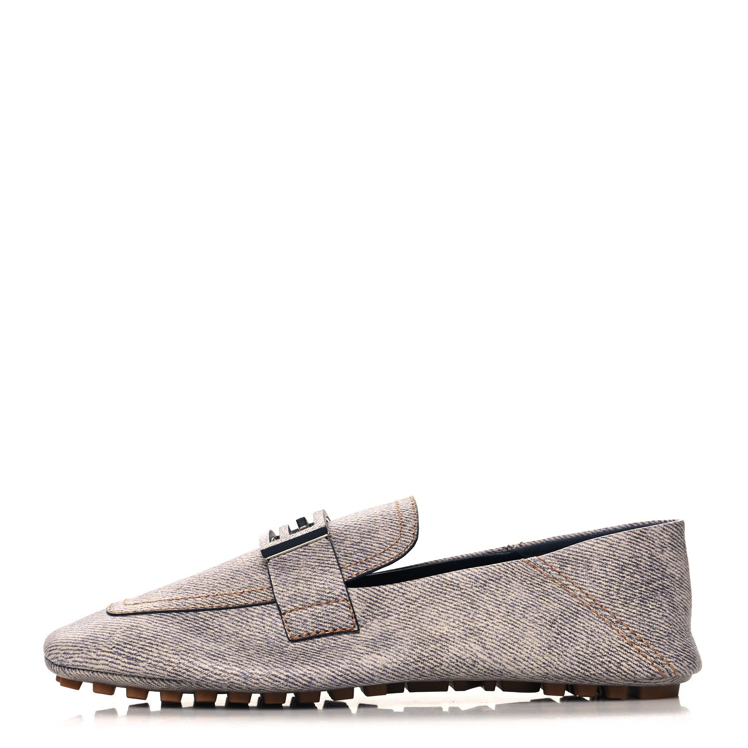 Fendi Vitello Pelle Stampa Denim Baguette Driving Loafers 38 Azzurro 1 of 8