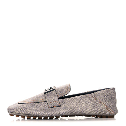 Fendi Vitello Pelle Stampa Denim Baguette Driving Loafers 38 Azzurro 1 of 8