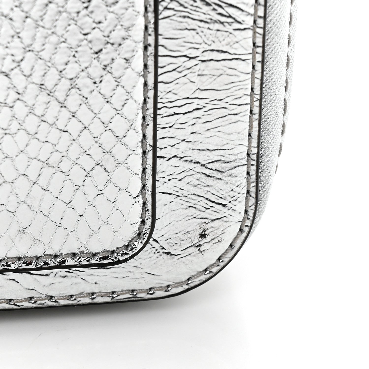 Marc Jacobs Metallic Sequin Snake Embossed Calfskin Stripe Snapshot Camera Bag Silver 14 of 14