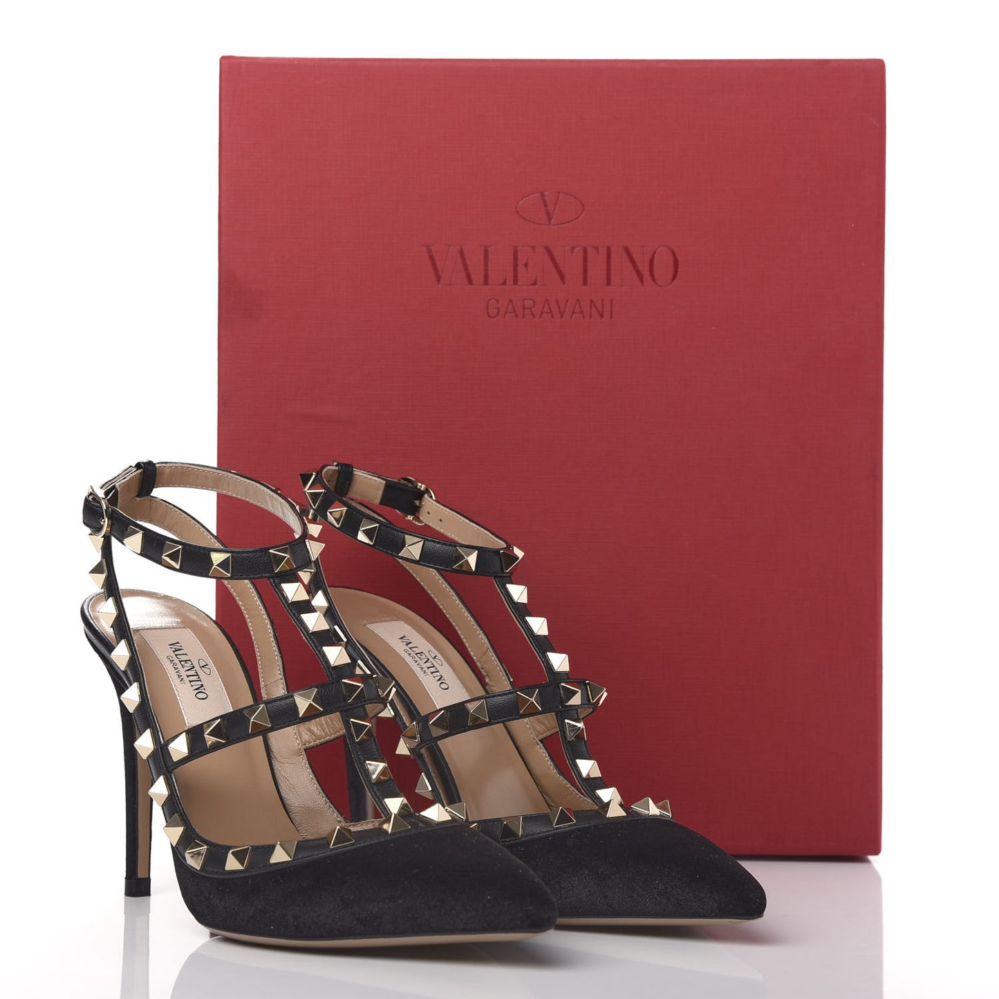 Velvet Rockstud Ankle Strap Pumps 36.5 Black