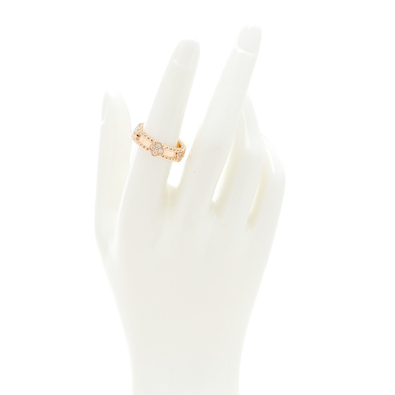 Van Cleef & Arpels 18K Rose Gold Diamond Sweet Perlee Clovers Ring 53 6.5 2 of 5