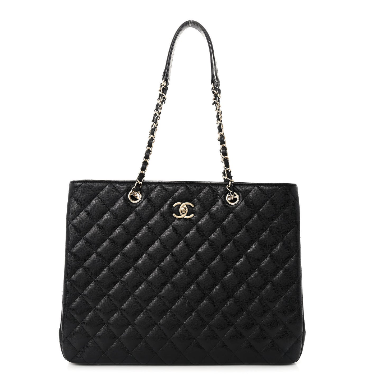 Caviar Quilted Large Shopping Tote Black