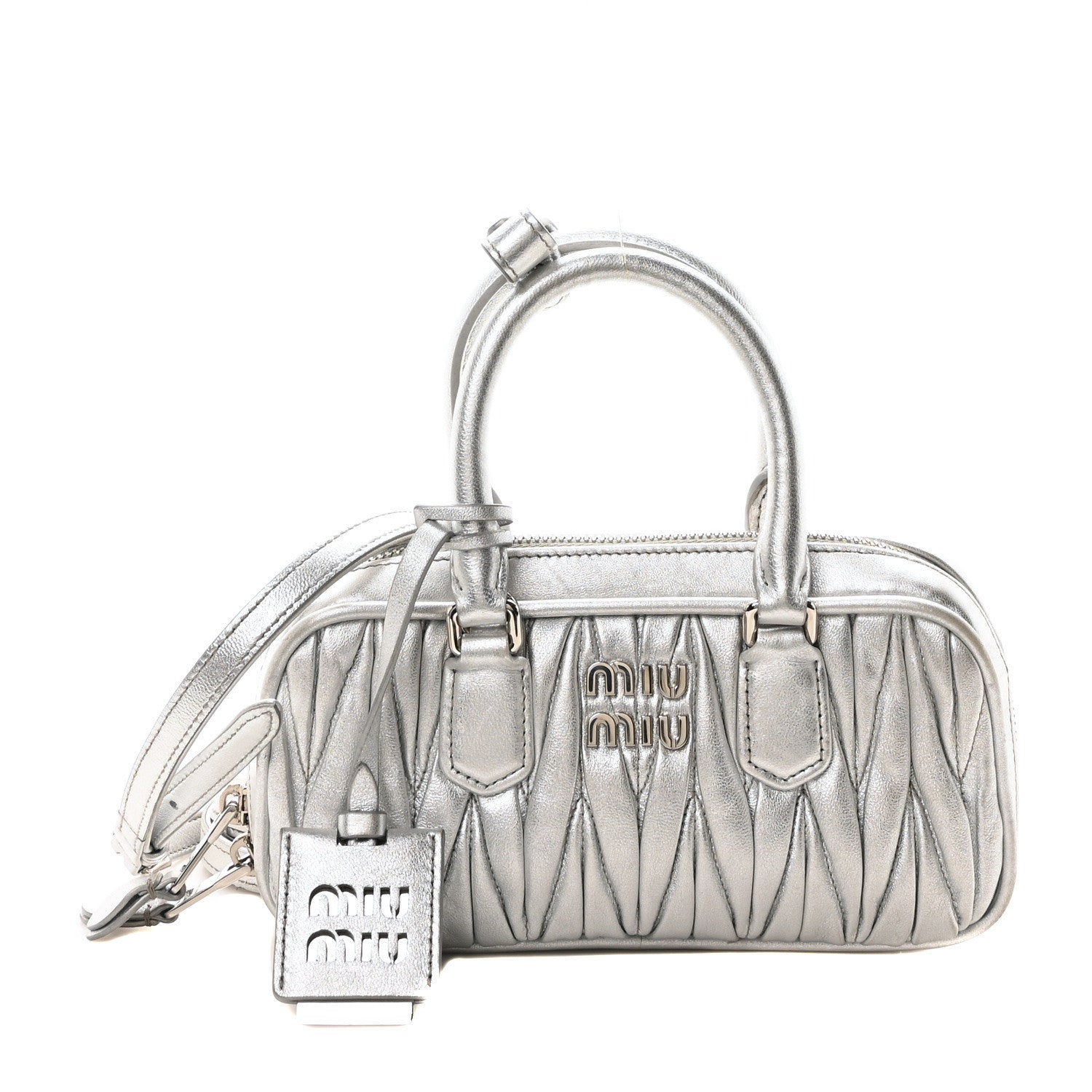 miu miu シルバー　ミニバッグ Miu Miu Metallic Nappa Matelasse Mini Arcadie Top Handle Bag