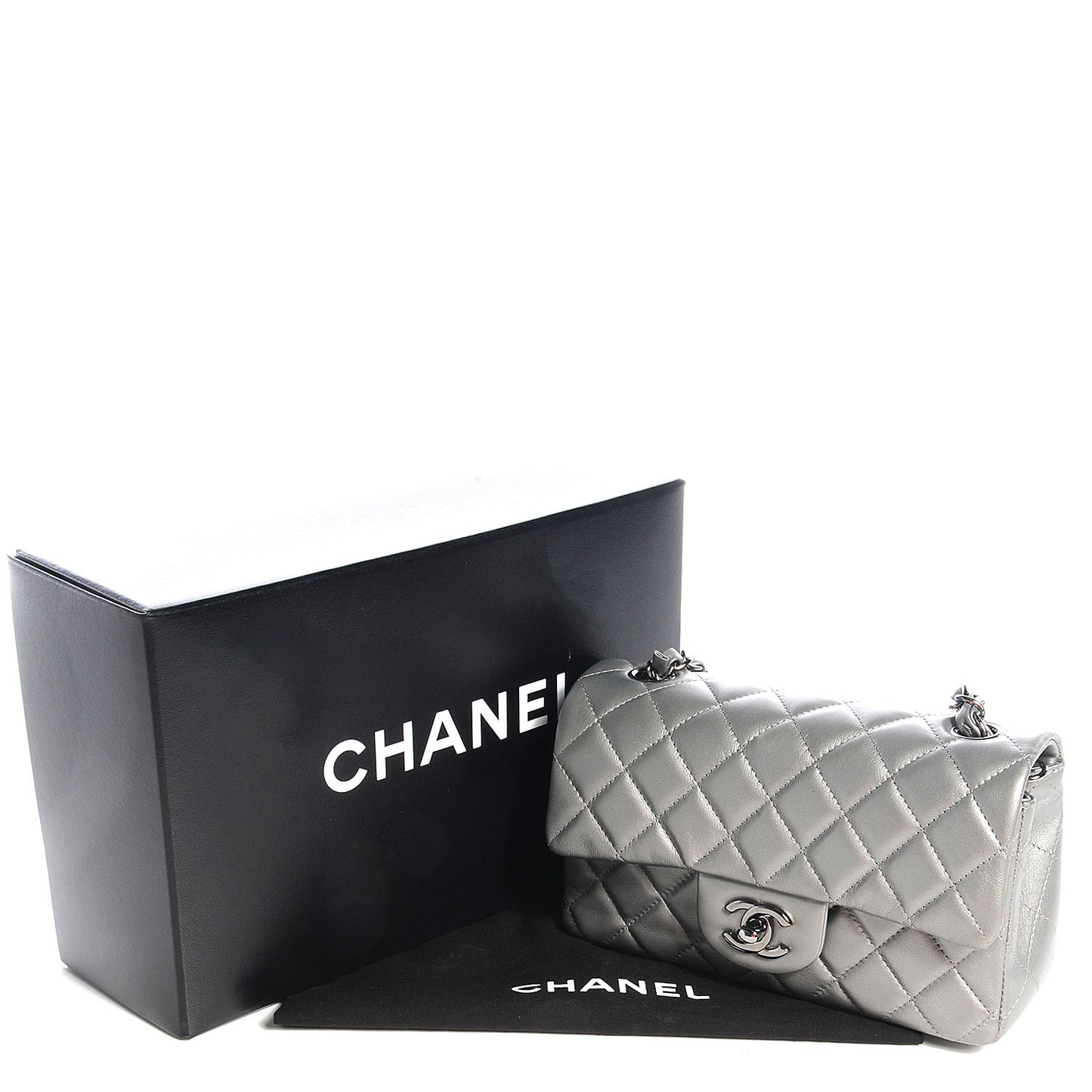 Lambskin Quilted Mini Flap Silver