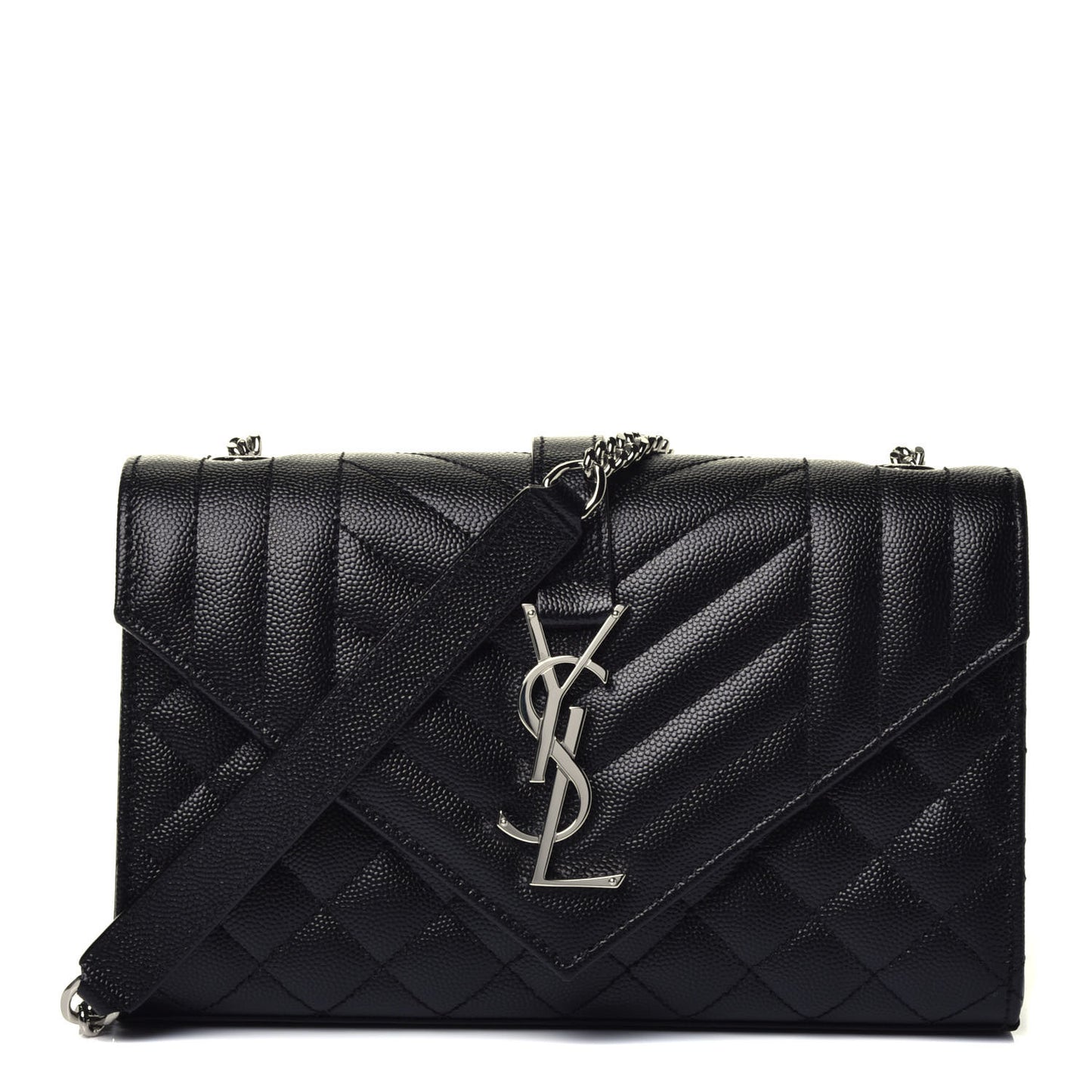 Grain De Poudre Textured Mixed Matelasse Triquilt Small Monogram Satchel Black