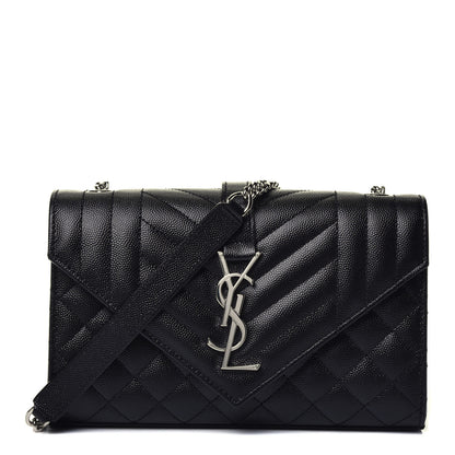 Saint Laurent Grain De Poudre Textured Mixed Matelasse Triquilt Small Monogram Satchel Black 1 of 8