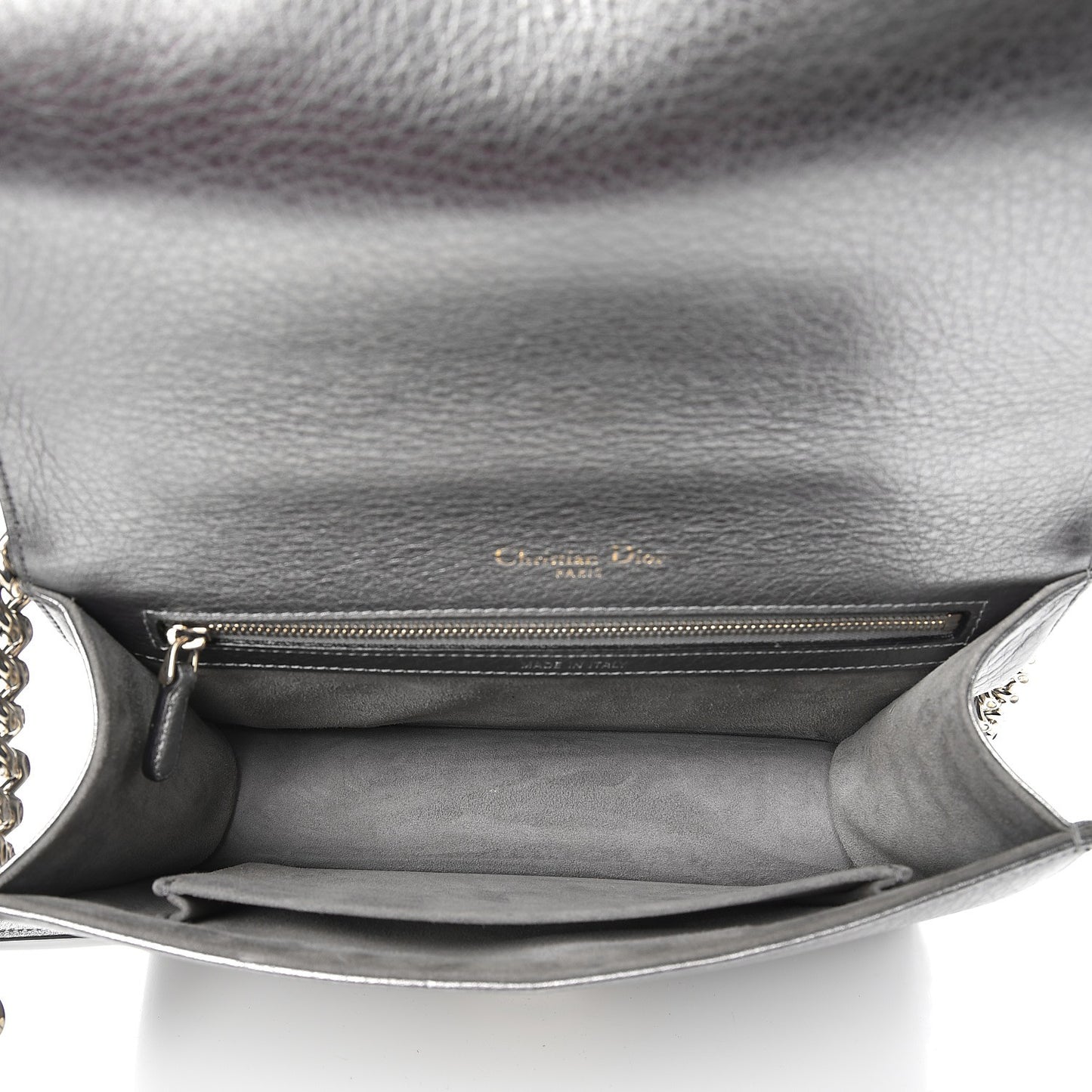 Metallic Grained Calfskin Medium Diorama Flap Bag Silver
