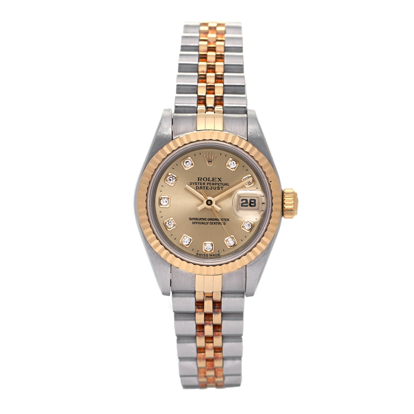 Stainless Steel 18K Yellow Gold Diamond 26mm Oyster Perpetual Datejust Watch Champagne 69173