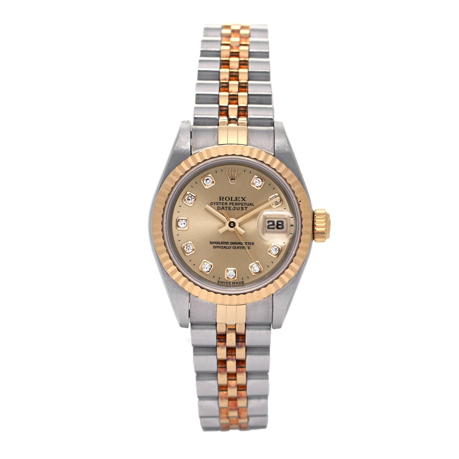 Rolex Stainless Steel 18K Yellow Gold Diamond 26mm Oyster Perpetual Datejust Watch Champagne 69173 1 of 4