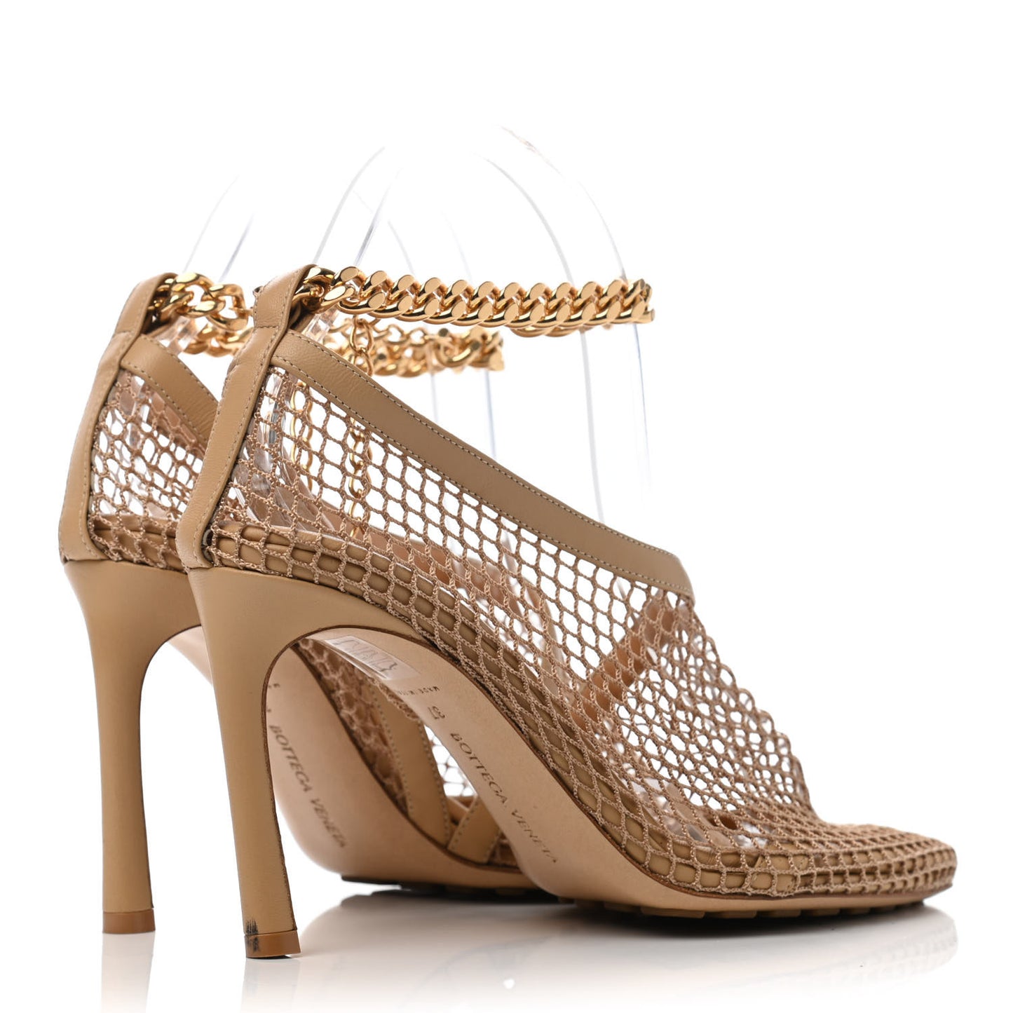 Mesh Nappa Chunky Chain Sandals 37 Beige Pony