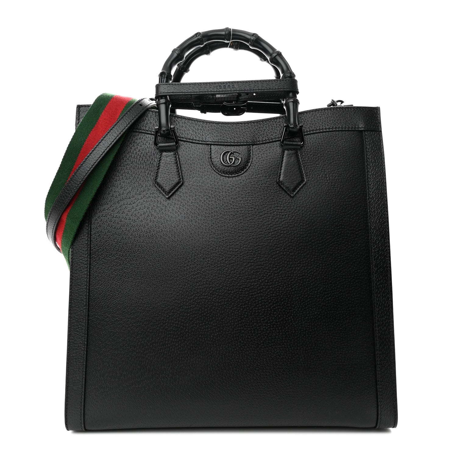 Gucci Textured Dollar Calfskin Web Monochrome Large Diana Tote Bag Black 1 of 15