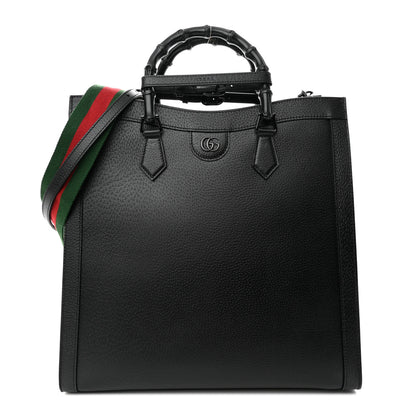 Gucci Textured Dollar Calfskin Web Monochrome Large Diana Tote Bag Black 1 of 15