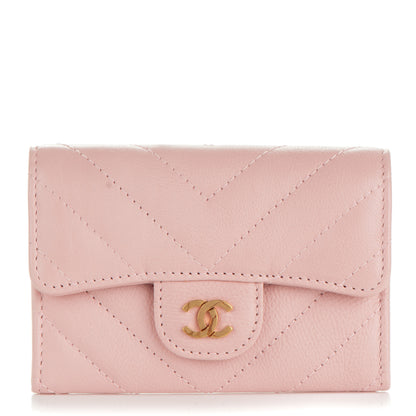 Chanel Calfskin Chevron Quilted Card Holder Wallet Light Pink 1 of 11