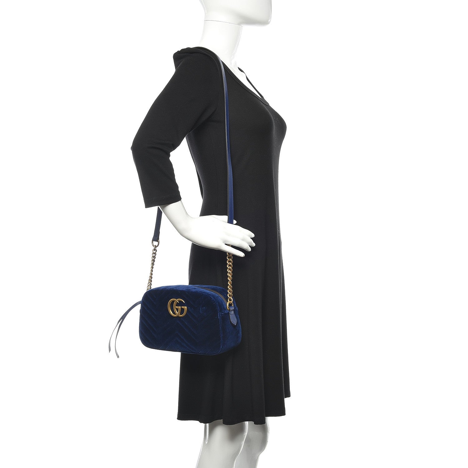 Gucci Velvet Matelasse Small GG Marmont Chain Shoulder Bag Cobalt 2 of 11
