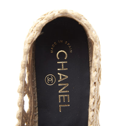 Chanel Woven Fabric Grosgrain CC Espadrilles 38 Beige Black 8 of 11