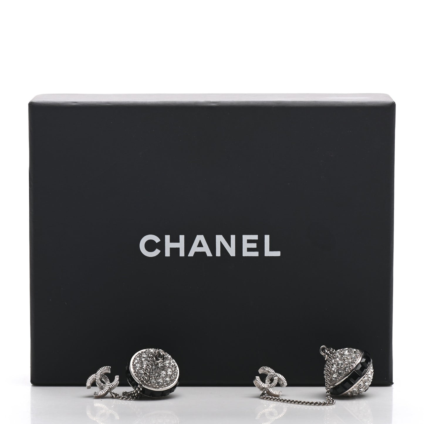 Crystal CC Drop Earrings Silver Black