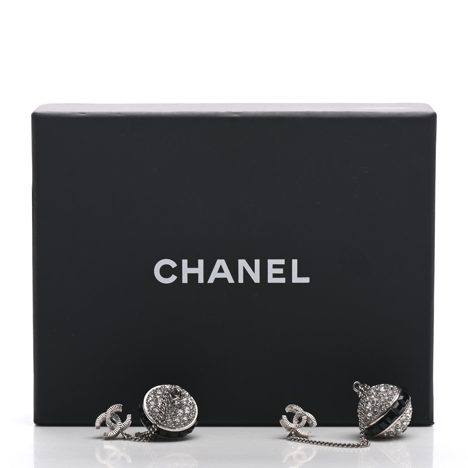 Chanel Crystal CC Drop Earrings Silver Black 6 of 6