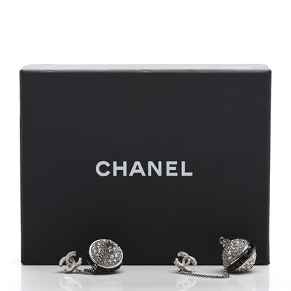 Chanel Crystal CC Drop Earrings Silver Black 6 of 6