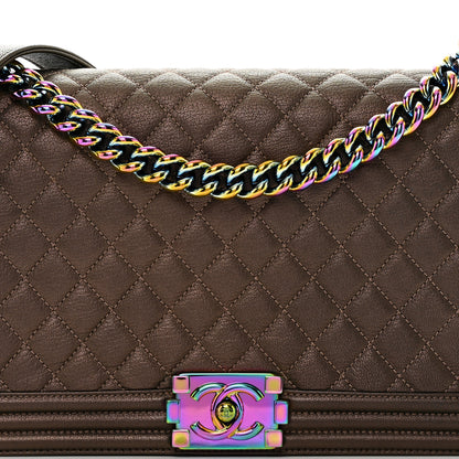 Chanel Iridescent Goatskin Quilted New Medium Boy Flap Dark Gold 8 of 10