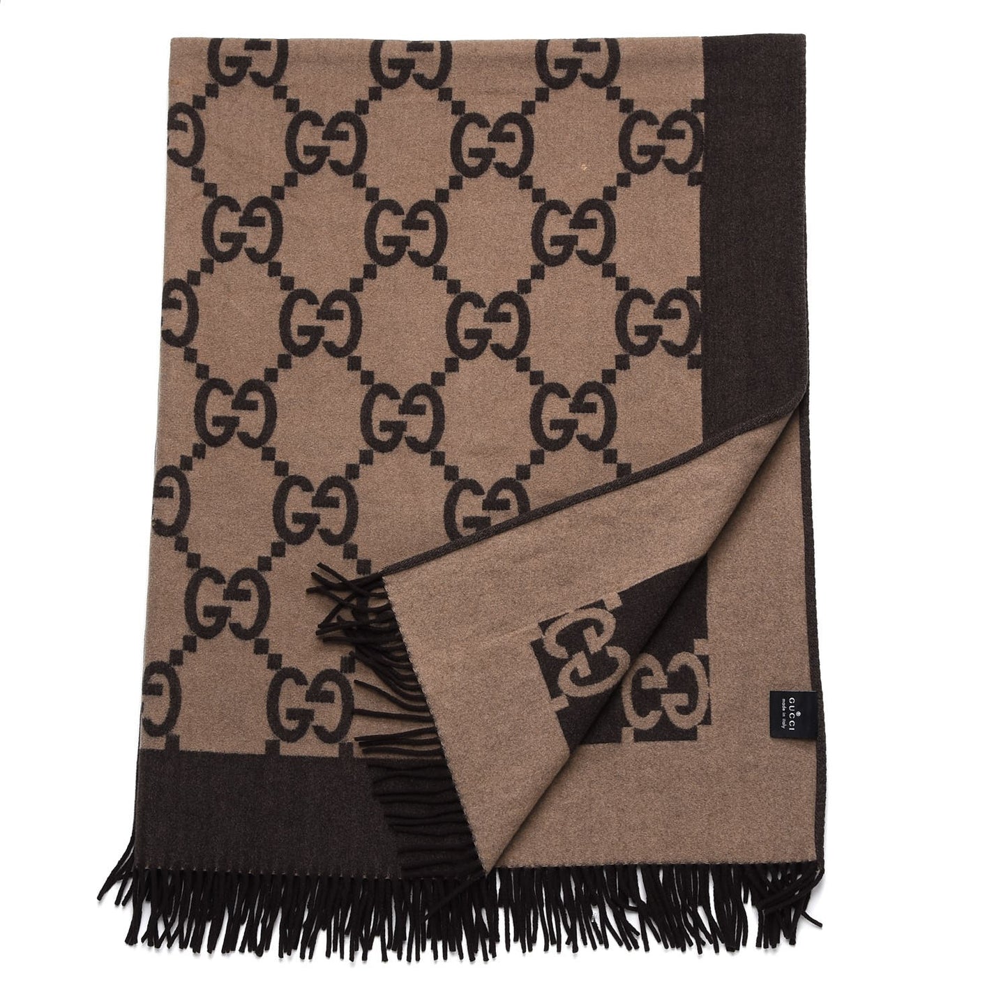 Wool Cashmere GG Monogram Blanket Dark Brown