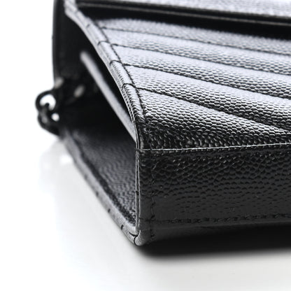 Saint Laurent Grain De Poudre Matelasse Chevron Monogram Chain Wallet Black 6 of 10