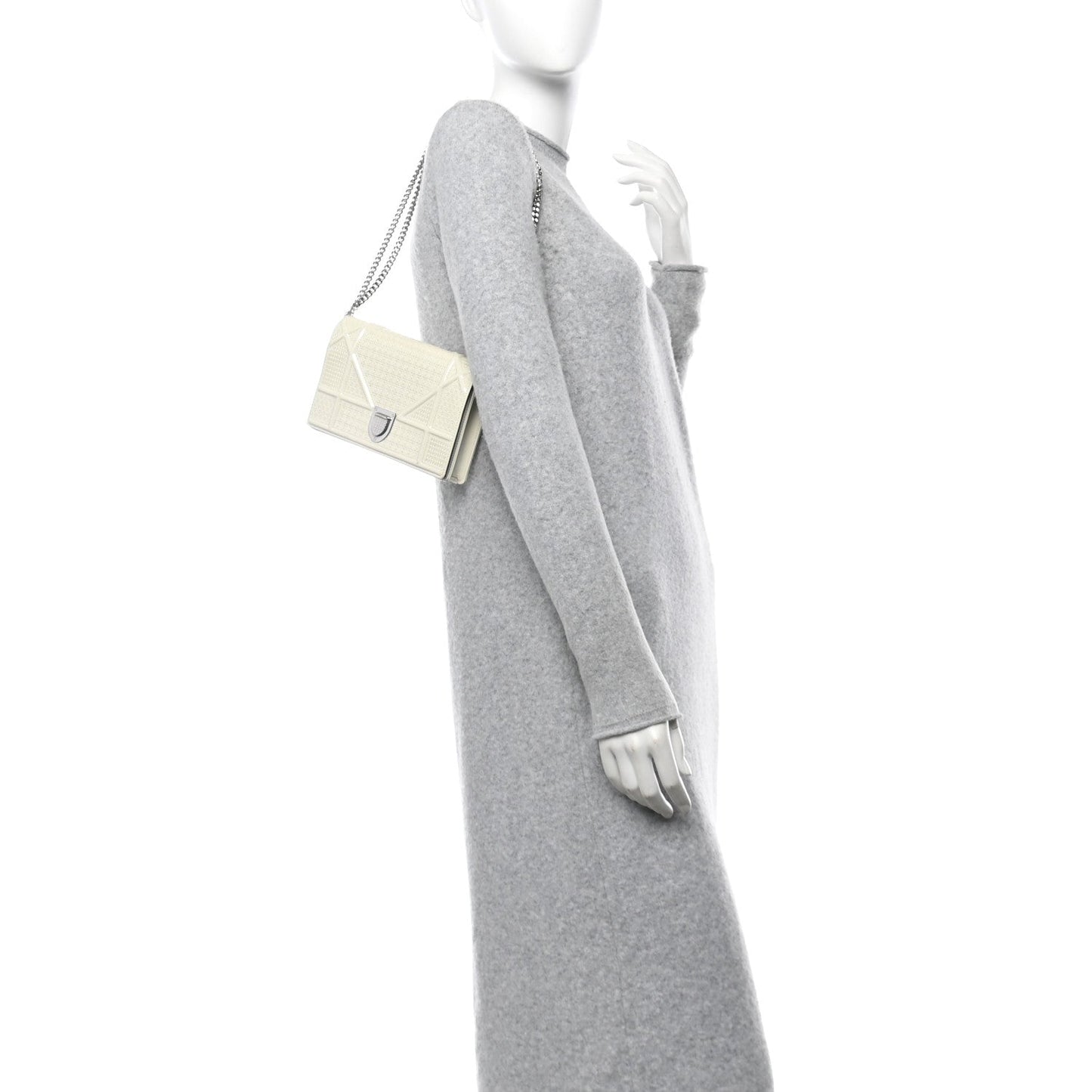 Patent Micro-Cannage Diorama Wallet on Chain Pouch White