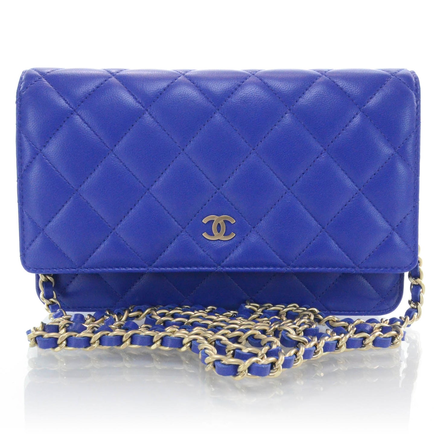 Lambskin Quilted Wallet On Chain WOC Royal Blue