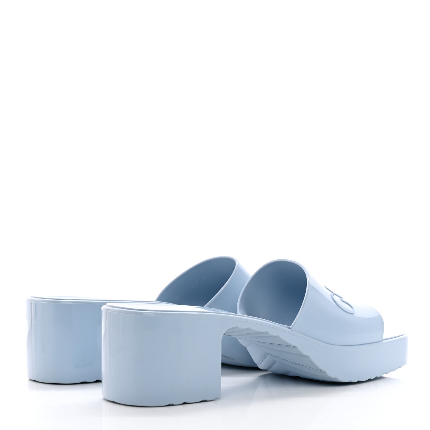 Gucci Rubber Gucci Logo Womens Platform 20/60mm Slide Sandals 37 Porcelain Light Blue 4 of 7