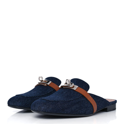 Hermes Calfskin Denim Oz Mules 37 Bleu Brut Gold 3 of 9