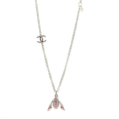 Chanel Crystal Bee Pendant Necklace Silver Multicolor 1 of 7