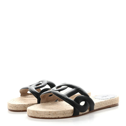Hermes Nappa Famosa Espadrille Sandals 38 Black 3 of 8
