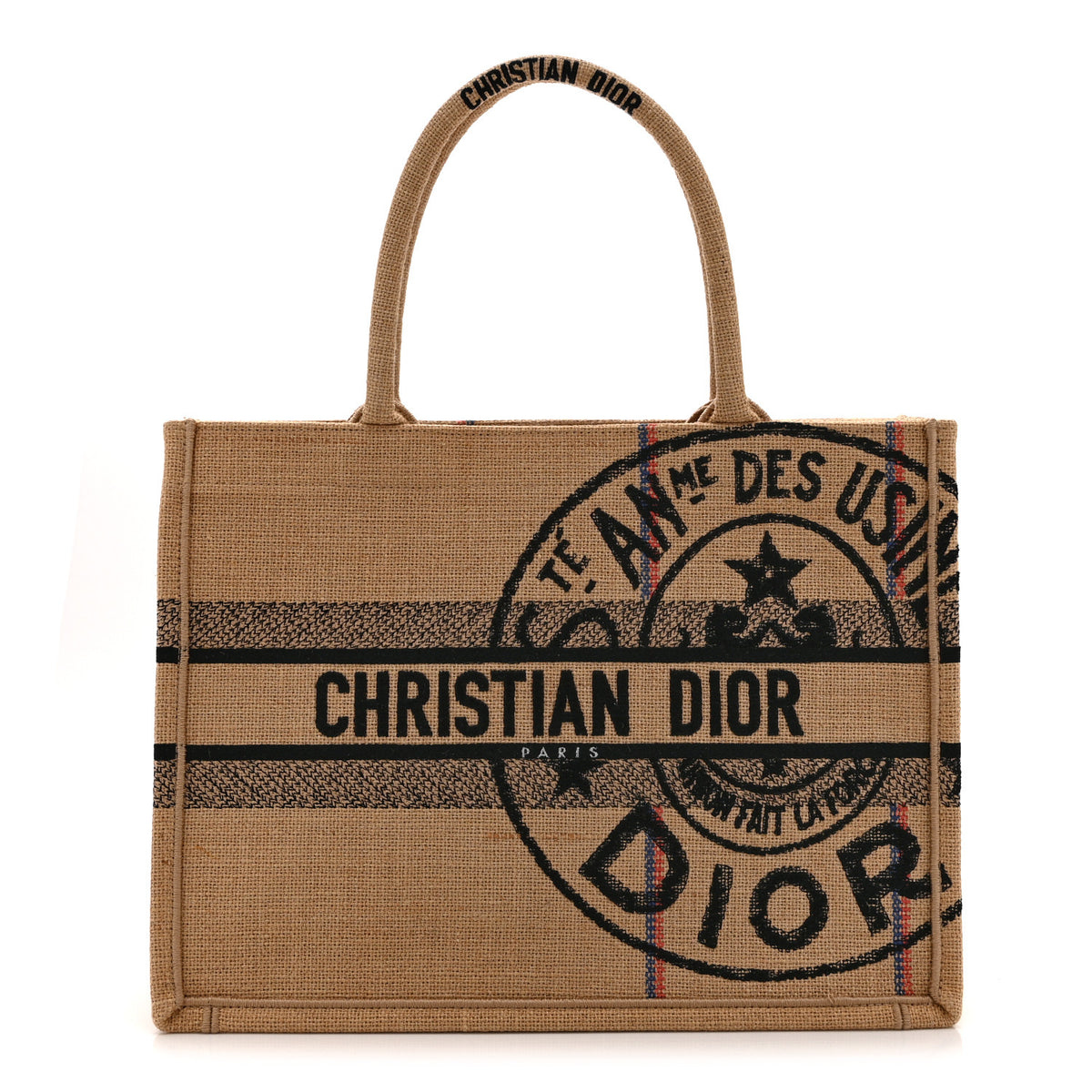 Canvas Jute Embroidered Medium Book Tote Black Beige