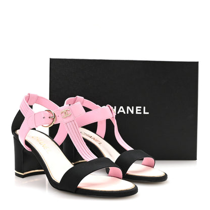Chanel Lambskin Grosgrain Pearl CC Sandals 38.5 Pink Black 9 of 9