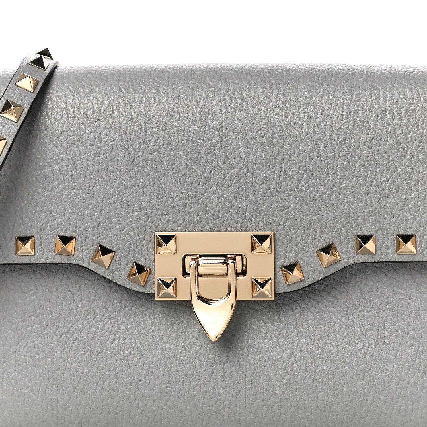 Valentino Garavani Pebbled Calfskin Medium Rockstud Flip Lock Crossbody Bag Pastel Grey 6 of 12