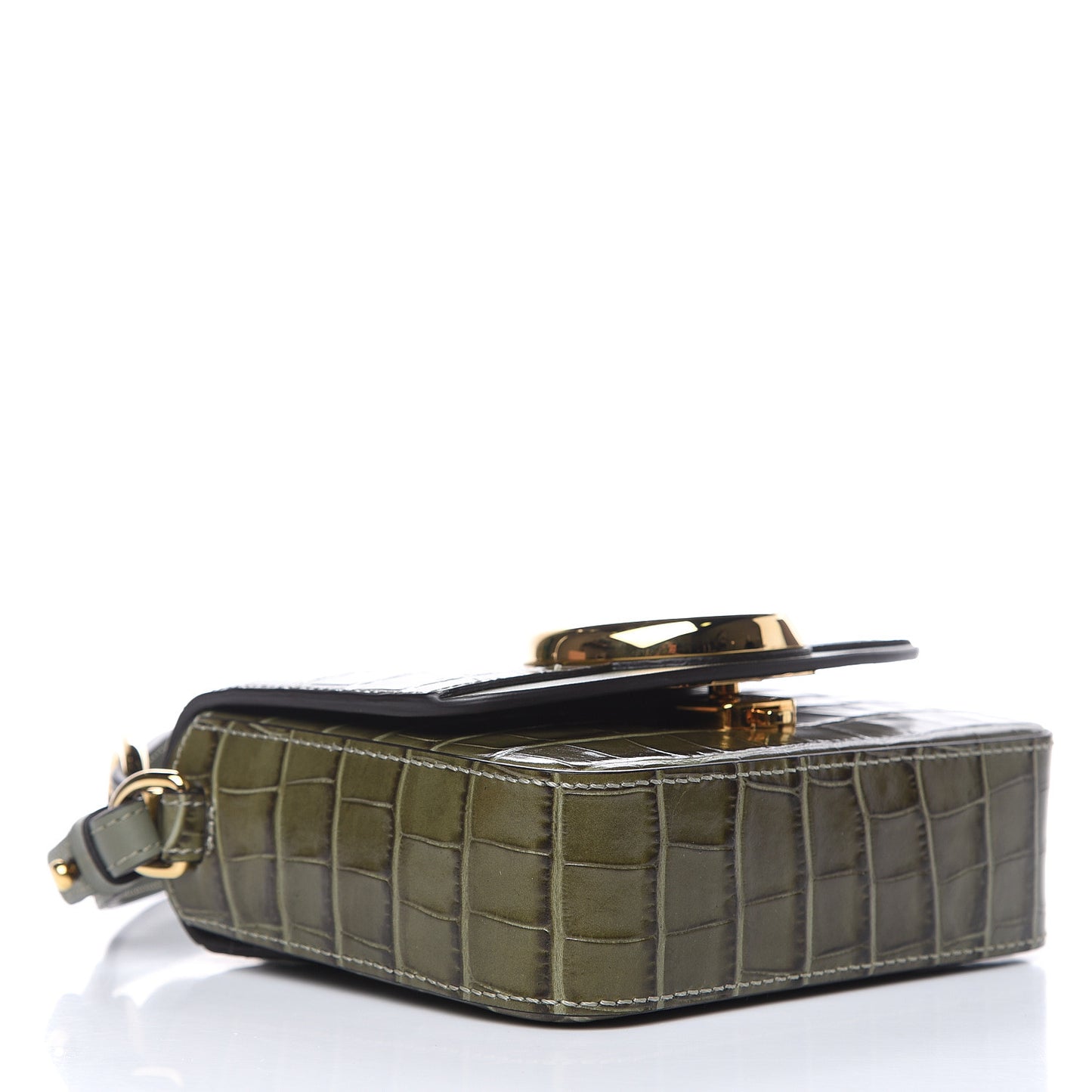 Calfskin Crocodile Embossed Mini C Double Carry Misty Forest