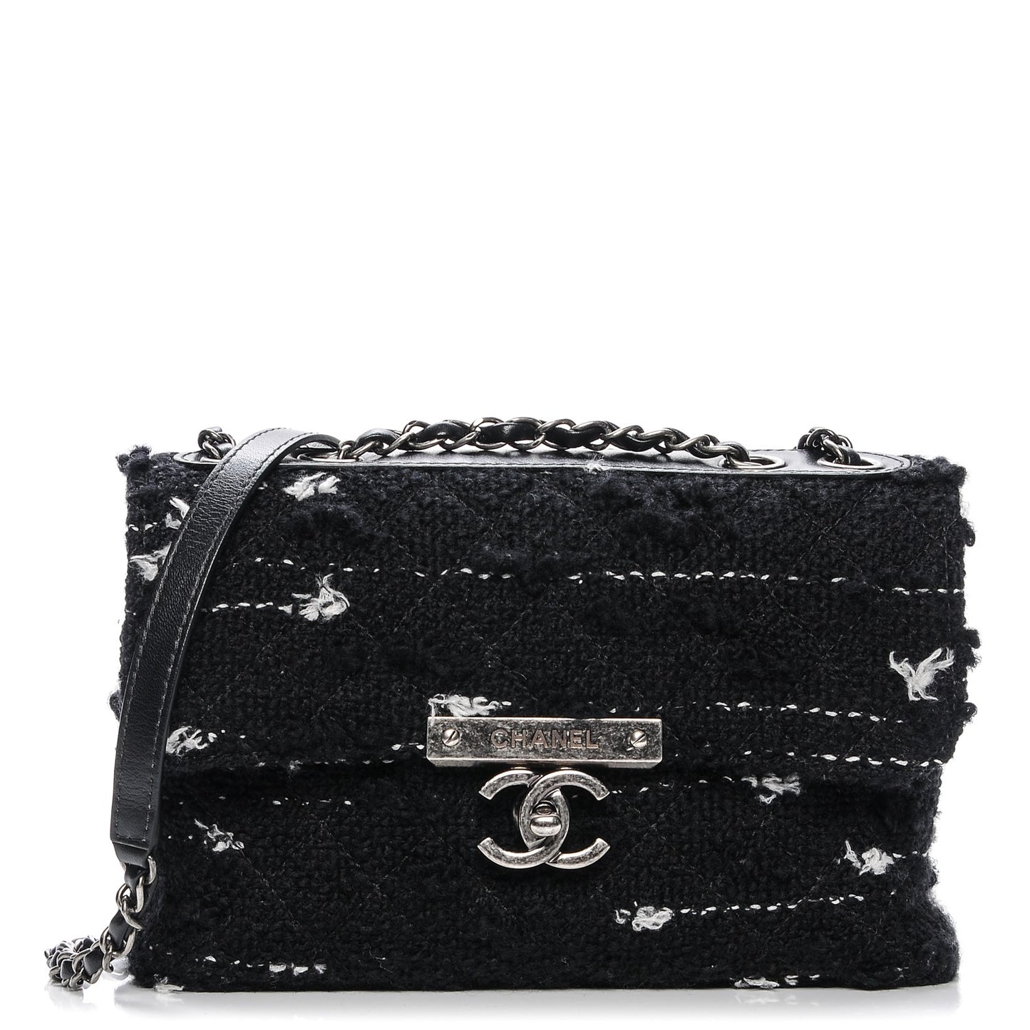 Tweed Quilted CC Clasp Flap Black