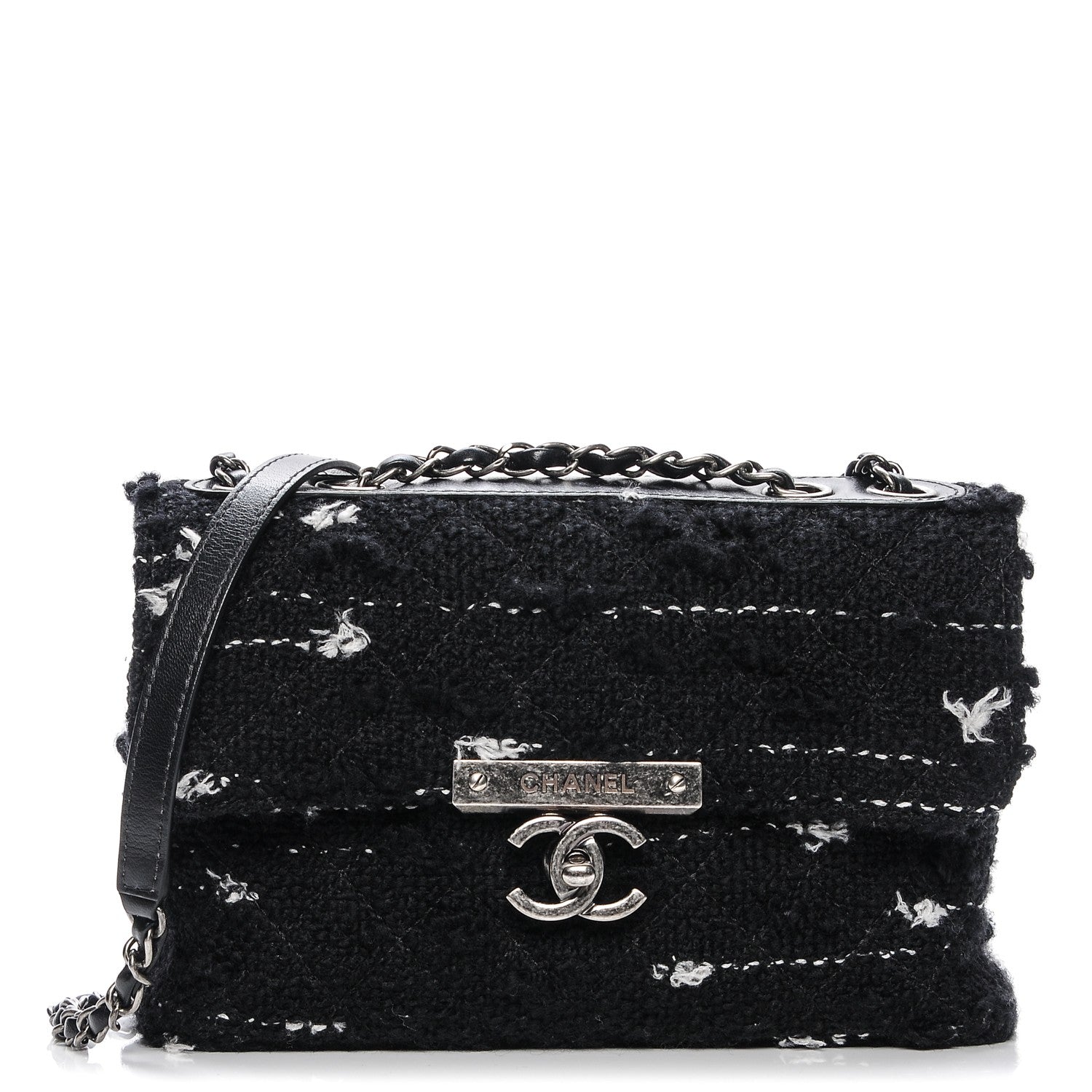 Chanel Tweed Quilted CC Clasp Flap Black 1 of 7