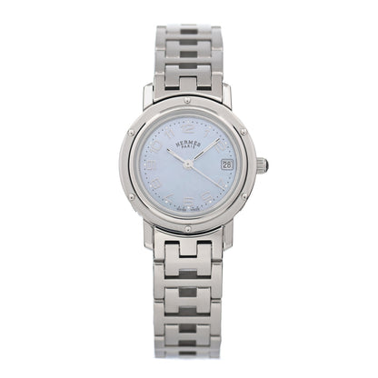 Hermes Stainless Steel Blue Mother of Pearl 24mm Clipper Quartz Watch 1 of 4
