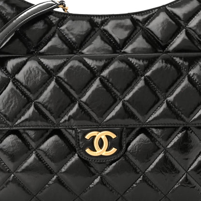 Chanel Shiny Crumpled Calfskin Quilted Large Wavy CC Hobo Black 8 of 10