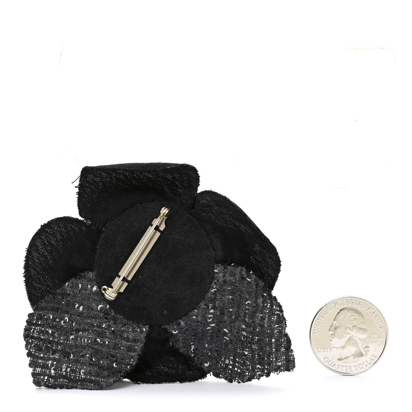 Tweed Camellia Pin Brooch Black White