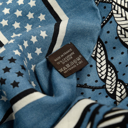 Hermes Silk Cashmere Fouets Et Badines Bandana Shawl 140 Bleu Orage White 3 of 3