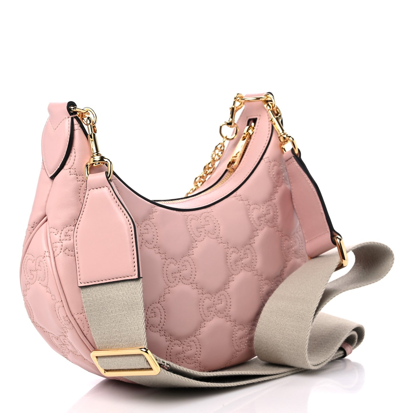 Calfskin GG Matelasse Small Hobo Shoulder Bag Perfect Pink Natural