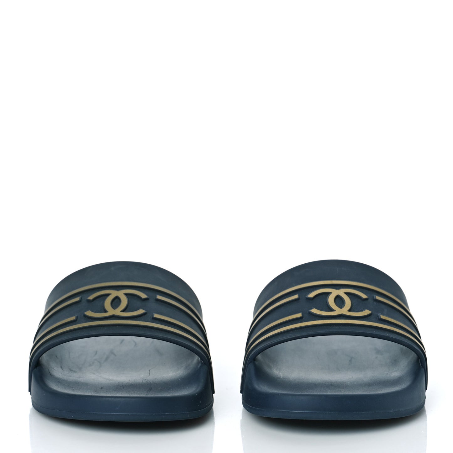 Rubber CC Flat Slide Sandals 36 Navy Gold