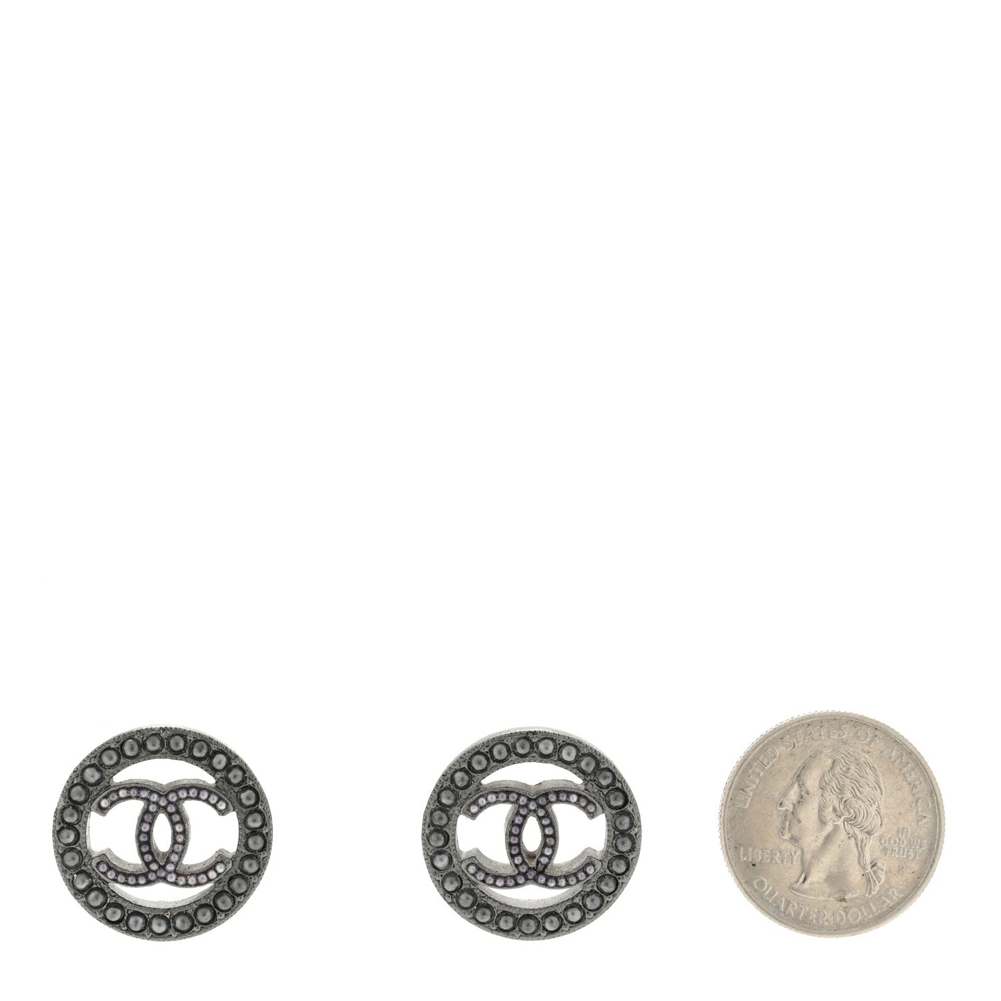 Ruthenium Pearl CC Round Earrings Dark Grey