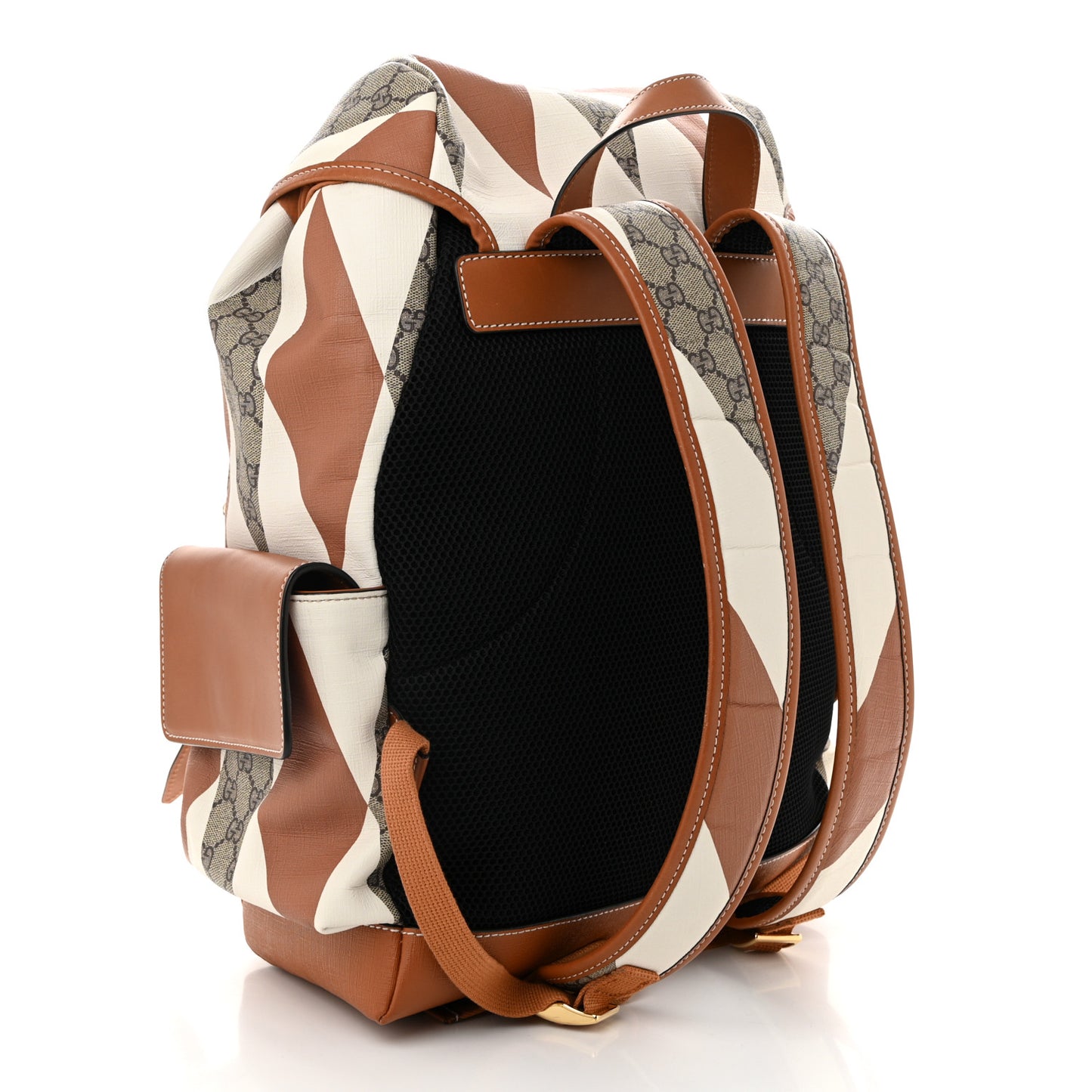 GG Supreme Monogram Calfskin Rhombus Print Medium Ophidia Double Buckle Backpack Beige Ebony Mystic White Hazel Brown
